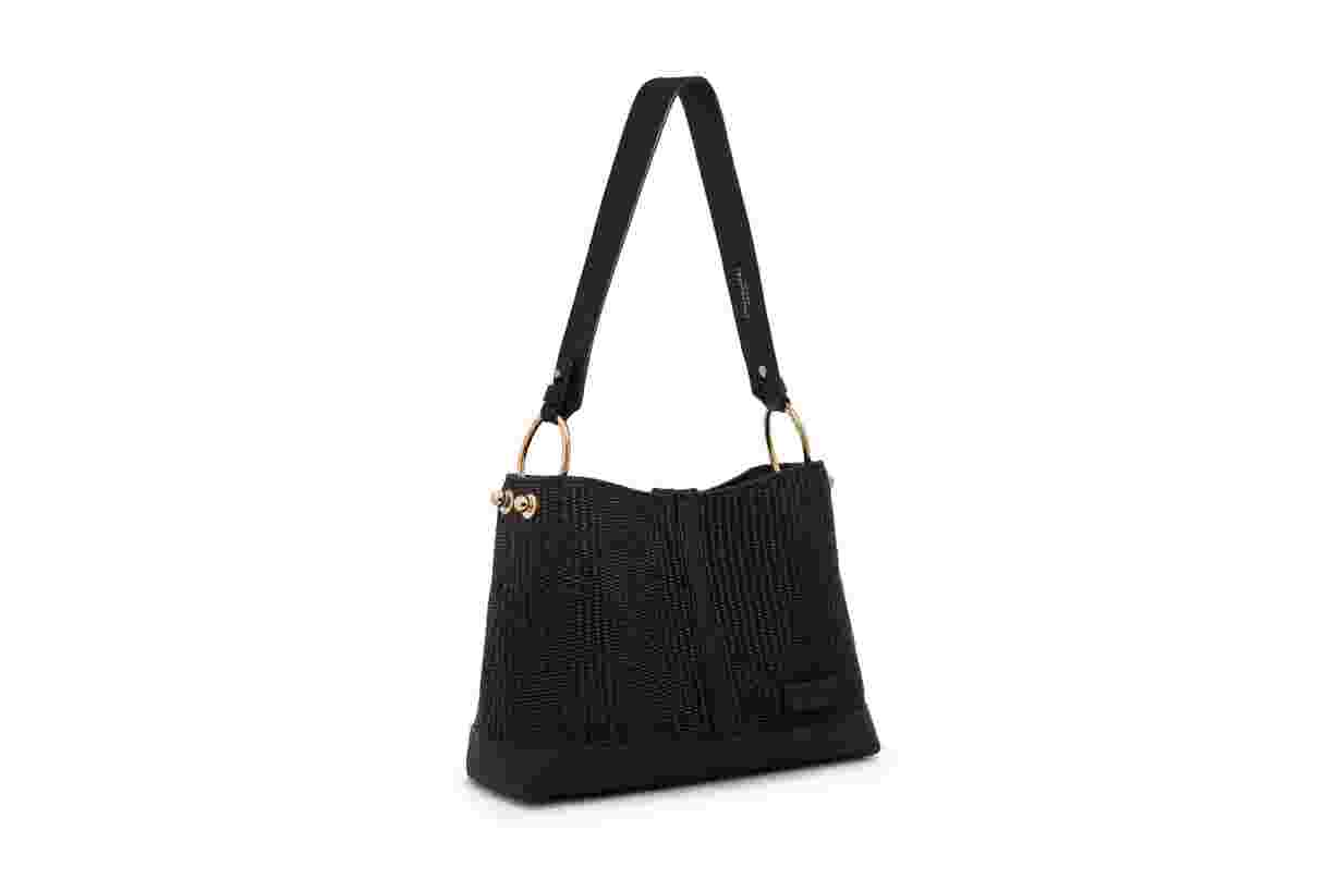 Strathberry Lana Hobo Woven Raffia Handbag, Black