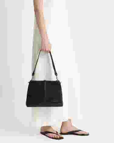 Strathberry Lana Hobo Woven Raffia Handbag, Black