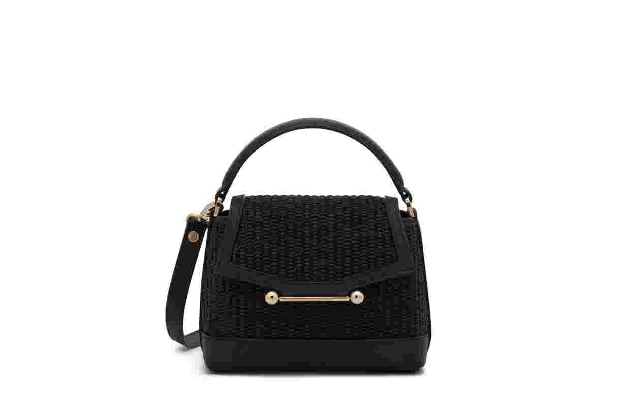Strathberry Mosaic Nano Woven Raffia Handbag, Black