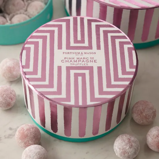Fortnum's Pink Marc de Champagne Truffle Drum, 250g product image