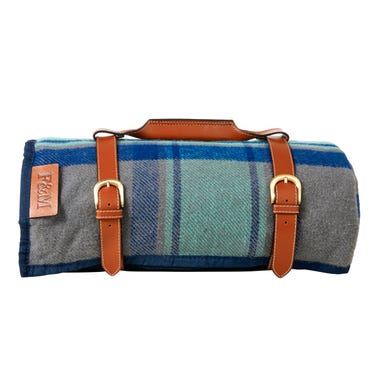 Fortnum’s Picnic Rug, Navy Blue & Eau de Nil Check