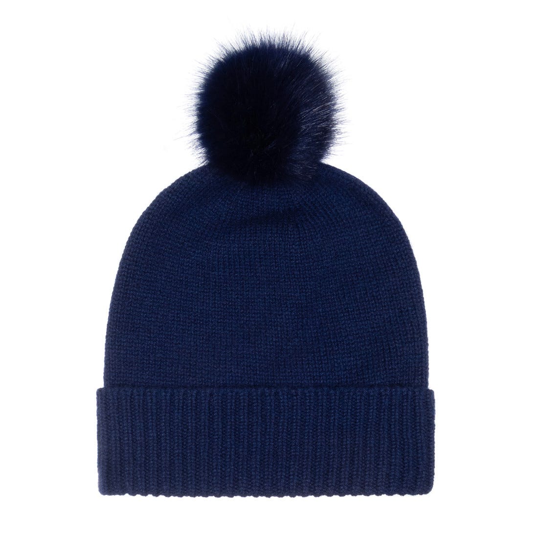 Helen Moore Faux Fur Pom Beanie Navy