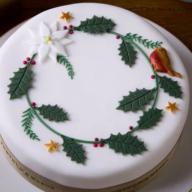 Iced Christmas Cake with Holly Decoration, 1.1kg