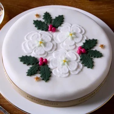 Iced Christmas Cake with Flower & Holly Decoration, 1.8kg