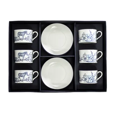 Nina Campbell x Halcyon Days Serengeti Teacup & Saucer, Set of 6