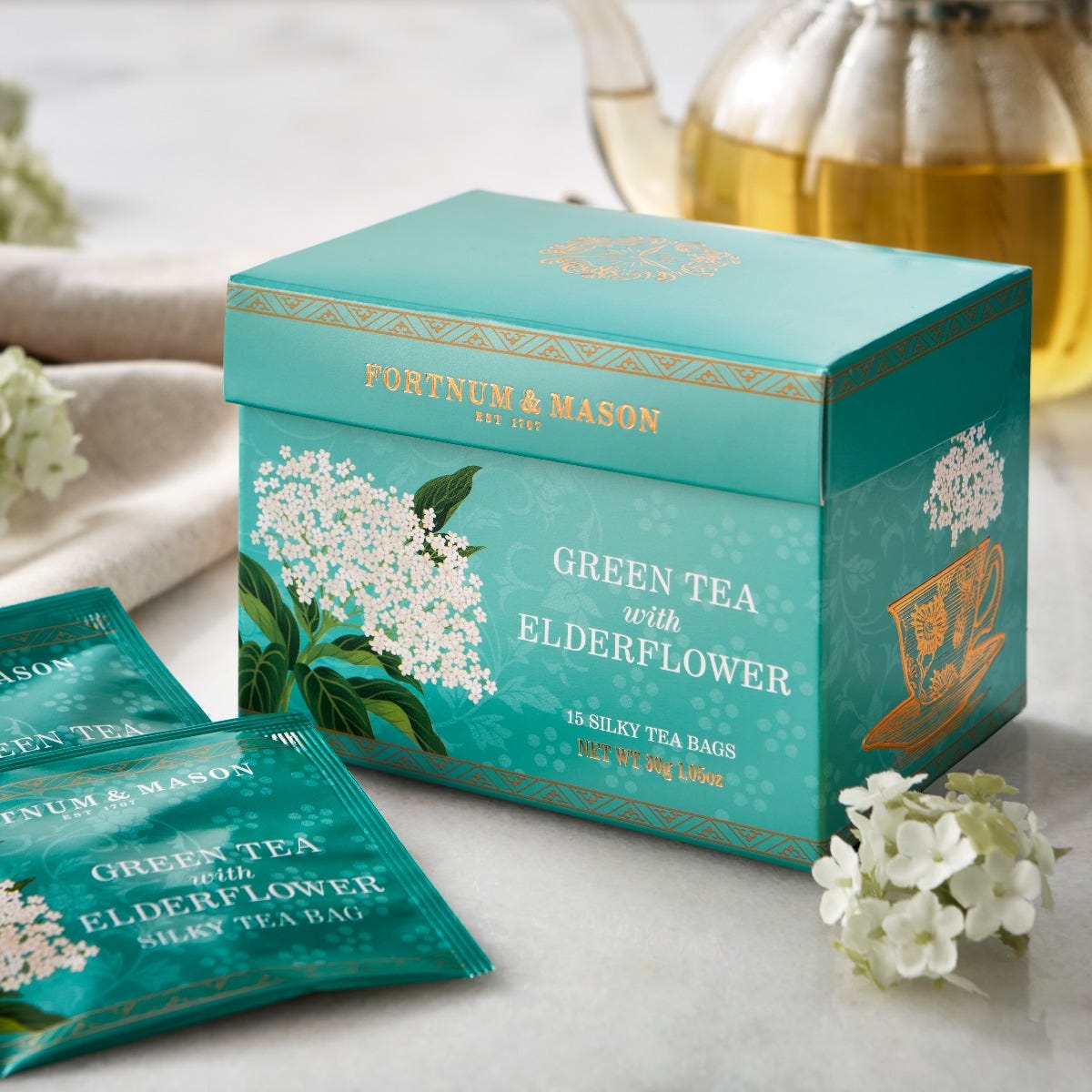 Green Tea with Elderflower, 15 Silky Tea Bags, 30g