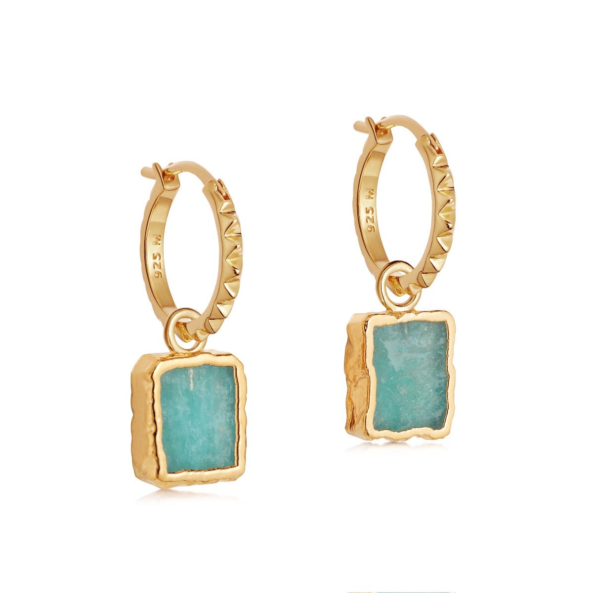 Missoma Amazonite Mini Charm Pyramid Hoop Earrings, Gold Vermeil