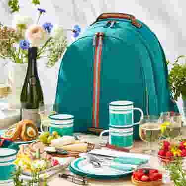 Fortnum’s 4 Person Canvas Picnic Backpack, Eau de Nil