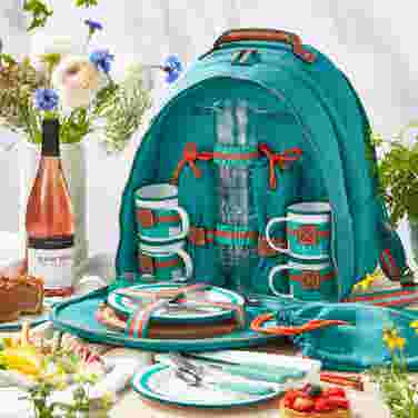 Fortnum’s 4 Person Canvas Picnic Backpack, Eau de Nil