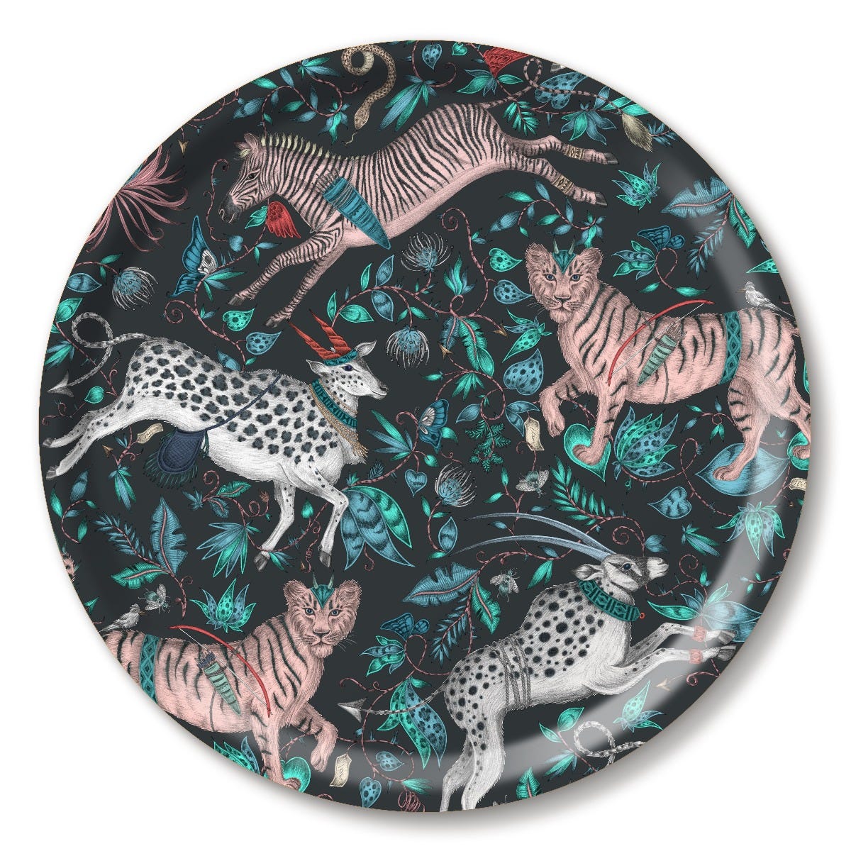 Emma J Shipley Jamida Protea Round Serving Tray, Navy product image