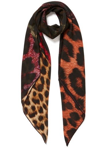 Jane Carr The Big Cat Square Scarf, Red, Orange & Brown