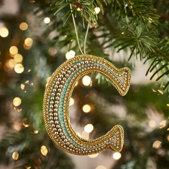 Fortnum's Eau de Nil Embroidered Alphabet Christmas Decoration, C product image