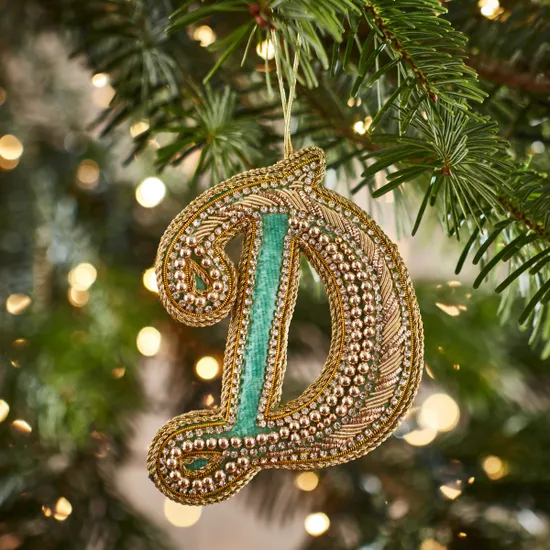 Fortnum's Eau de Nil Embroidered Alphabet Christmas Decoration, D product image