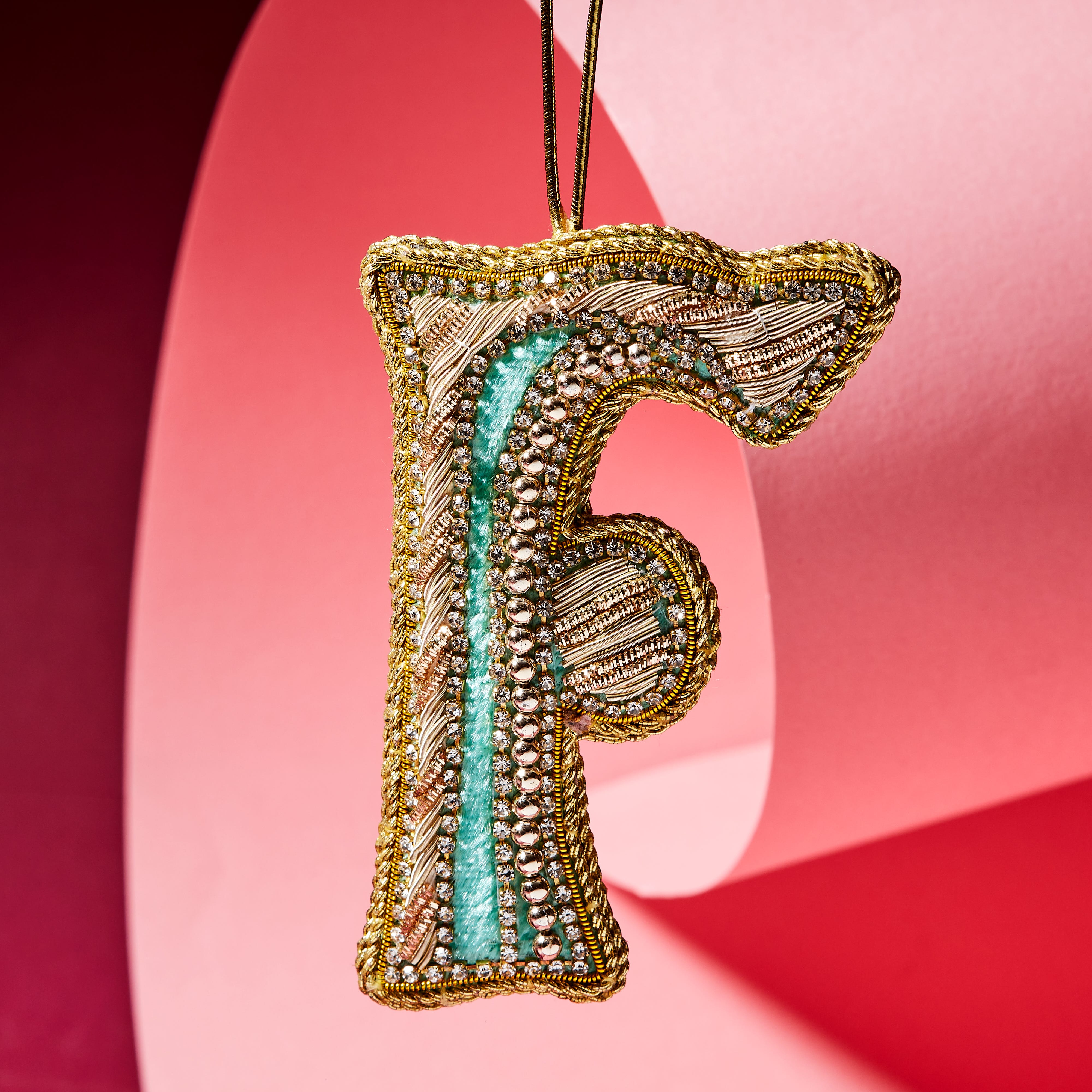 Fortnum's Eau de Nil Embroidered Alphabet Christmas Decoration, F product image