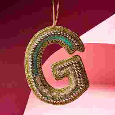 Fortnum's Eau de Nil Embroidered Alphabet Christmas Decoration, G