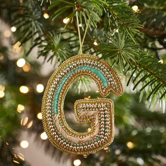 Fortnum's Eau de Nil Embroidered Alphabet Christmas Decoration, G product image