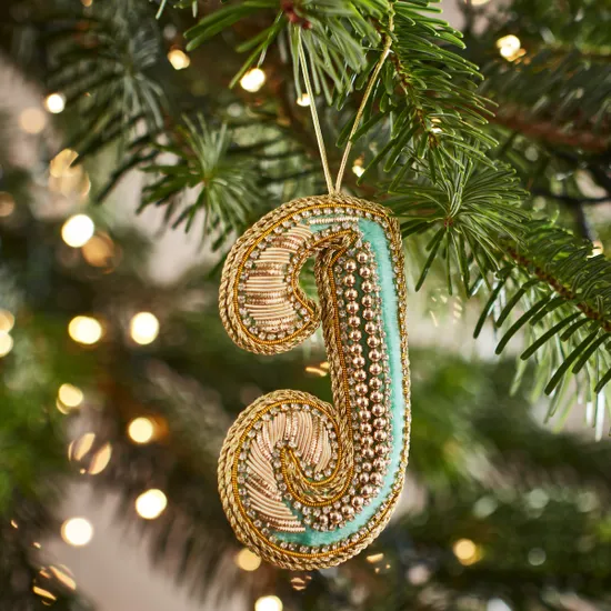 Fortnum's Eau de Nil Embroidered Alphabet Christmas Decoration, J product image