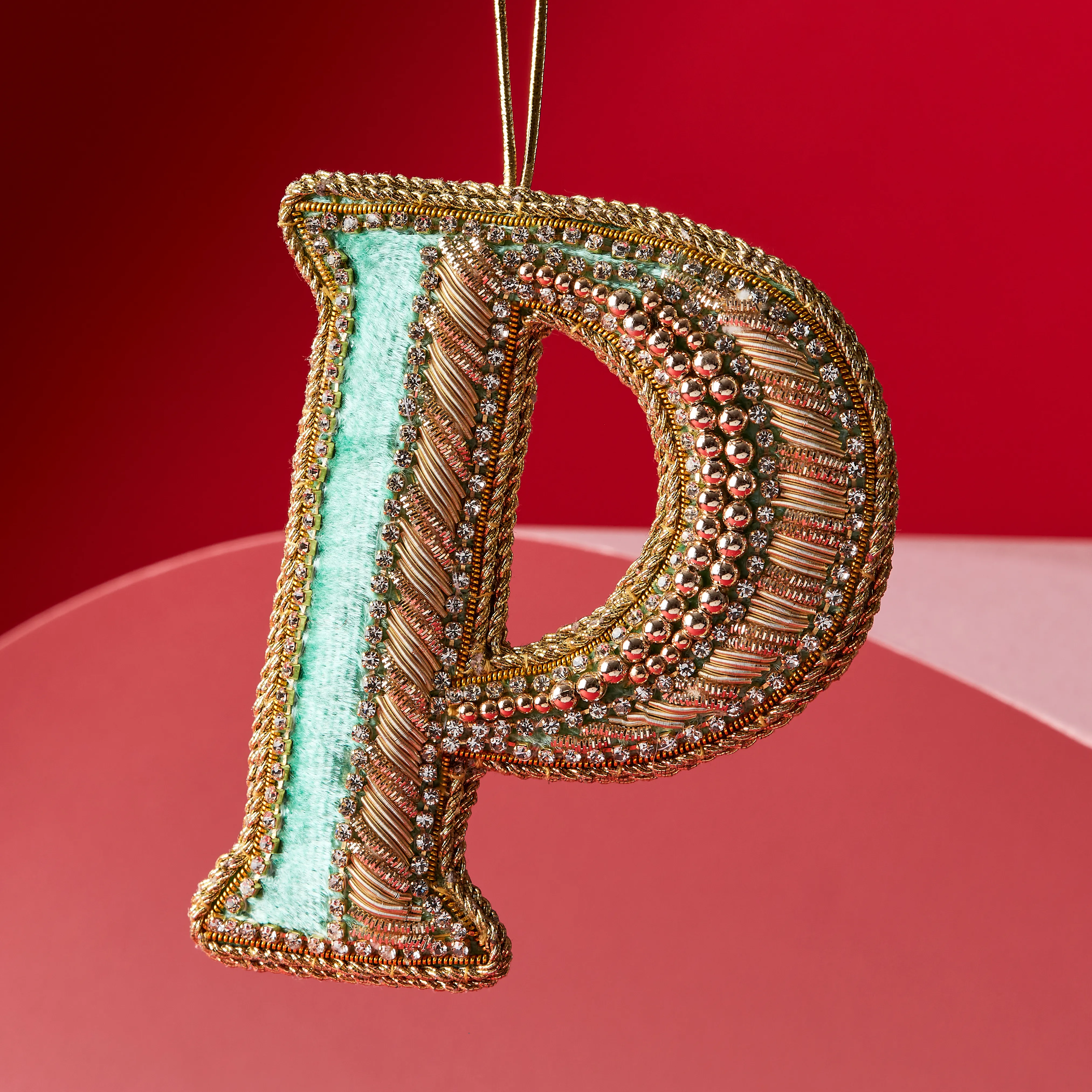 Fortnum's Eau de Nil Embroidered Alphabet Christmas Decoration, P product image