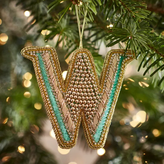 Fortnum's Eau de Nil Embroidered Alphabet Christmas Decoration, W product image