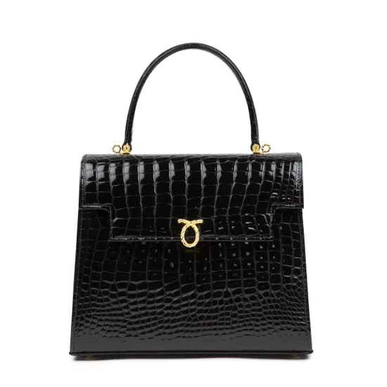 Launer Traviata Mock Crock Leather Handbag, Black product image