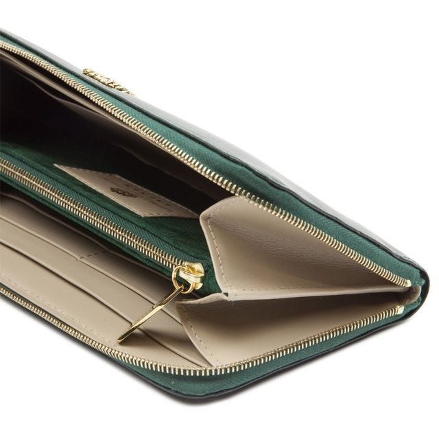 Launer Zip Around Calf Logo Wallet, Bottle Green