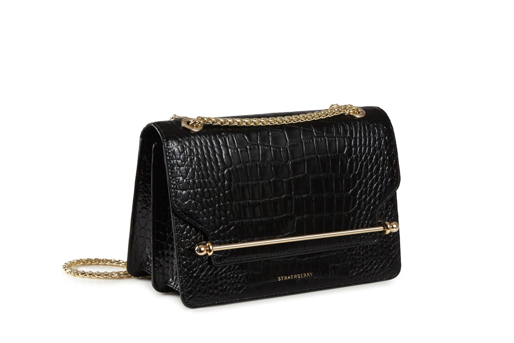 Strathberry East West Croc Bag Black