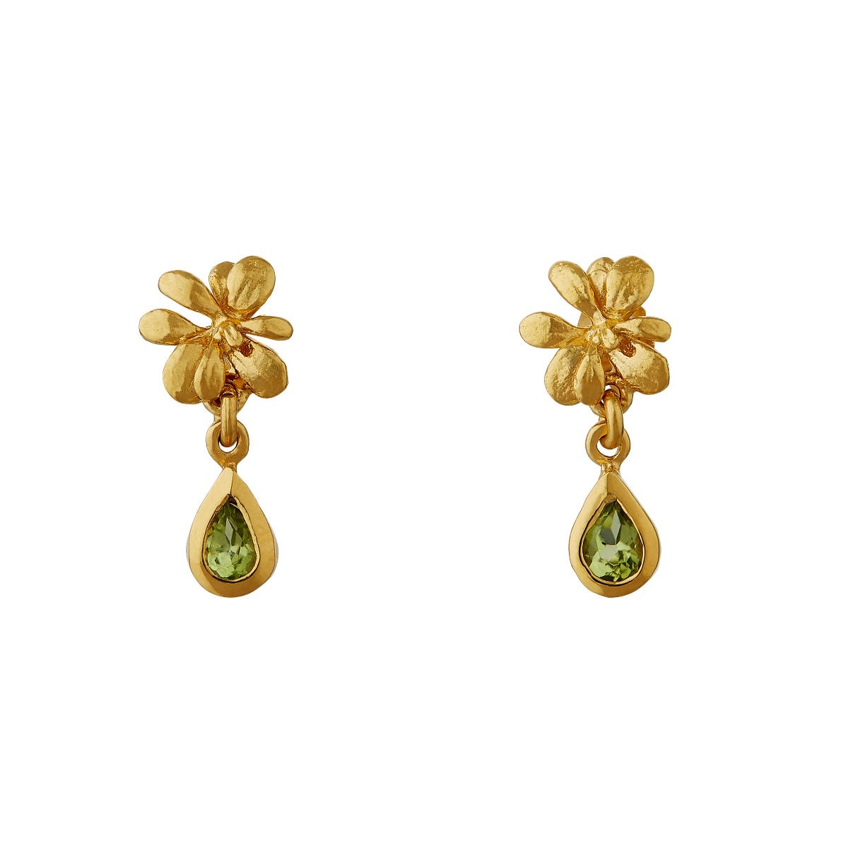 Alex Monroe Small Rosette Peridot Stud Earrings Yellow Gold