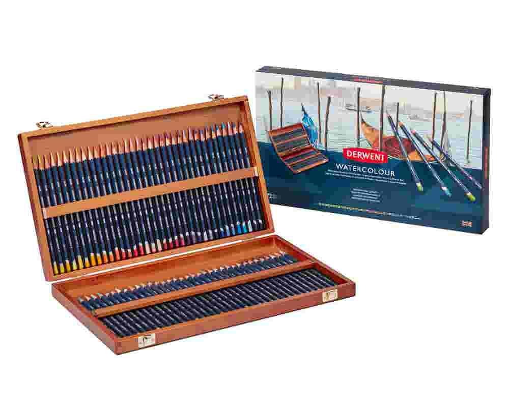 Derwent Watercolour Pencils in Wooden Box, Set of 72