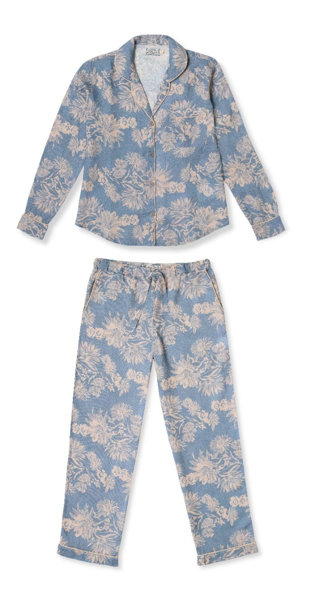 Desmond Dempsey Cactus Long Pyjama Set Blue Small