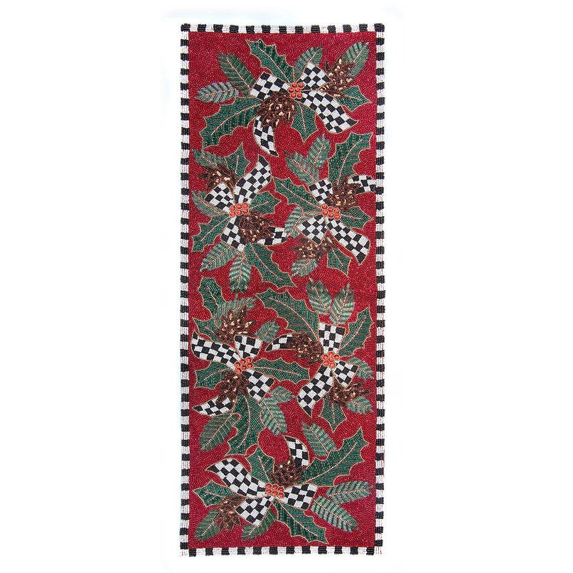 MacKenzie-Childs Holly Holiday Beaded Table Runner