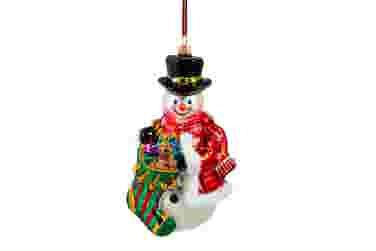 Glassware Arts Snowman with Stocking and Scarf Decoration