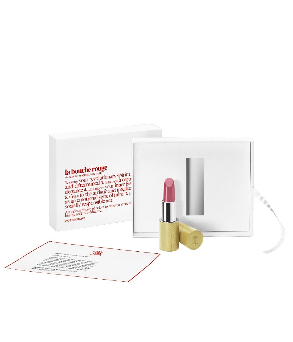 La Bouche Rouge The Gold Fine Leather Lipstick Case & Nude Pink Set