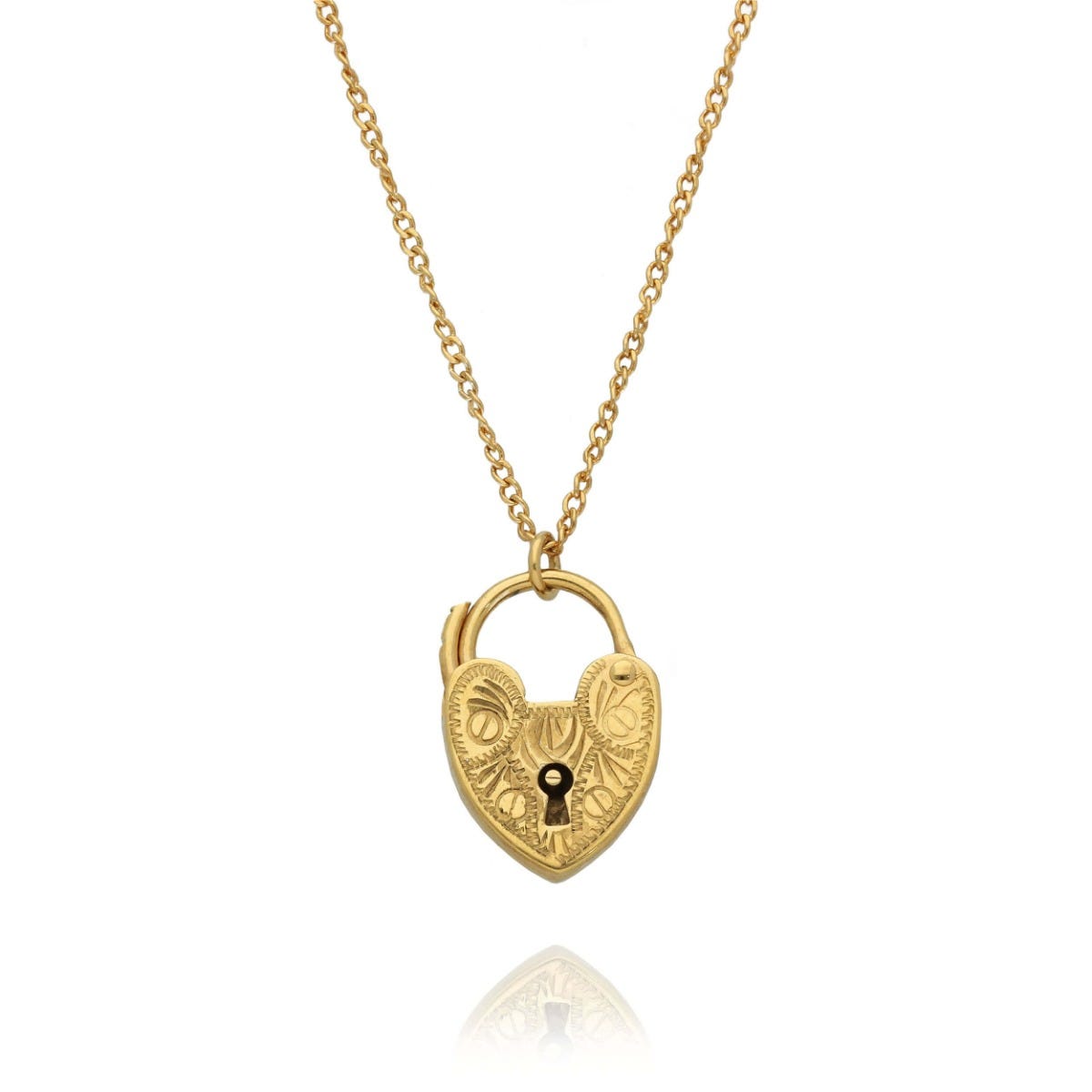 EC Padlock One Plated Gold Necklace, Engraved Heart