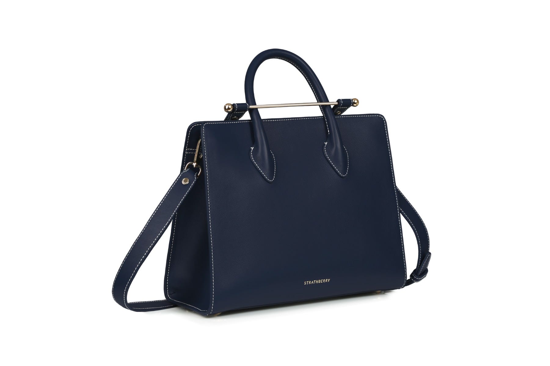 Strathberry Midi Tote Handbag Navy Vanilla