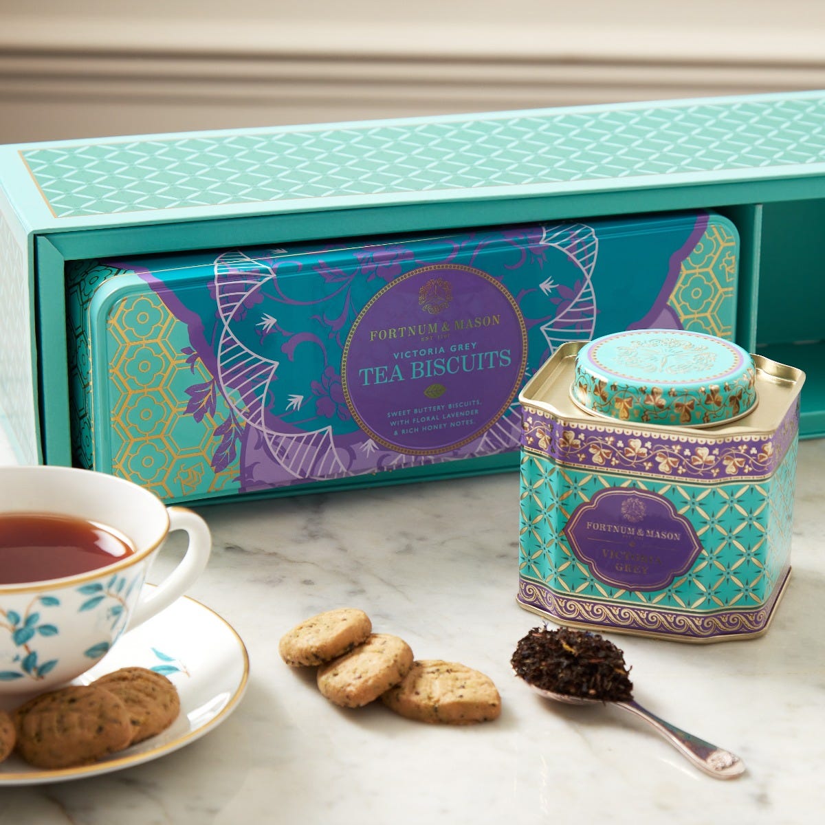 Victoria Grey Black Tea and Biscuits Gift Set, Fortnum & Mason