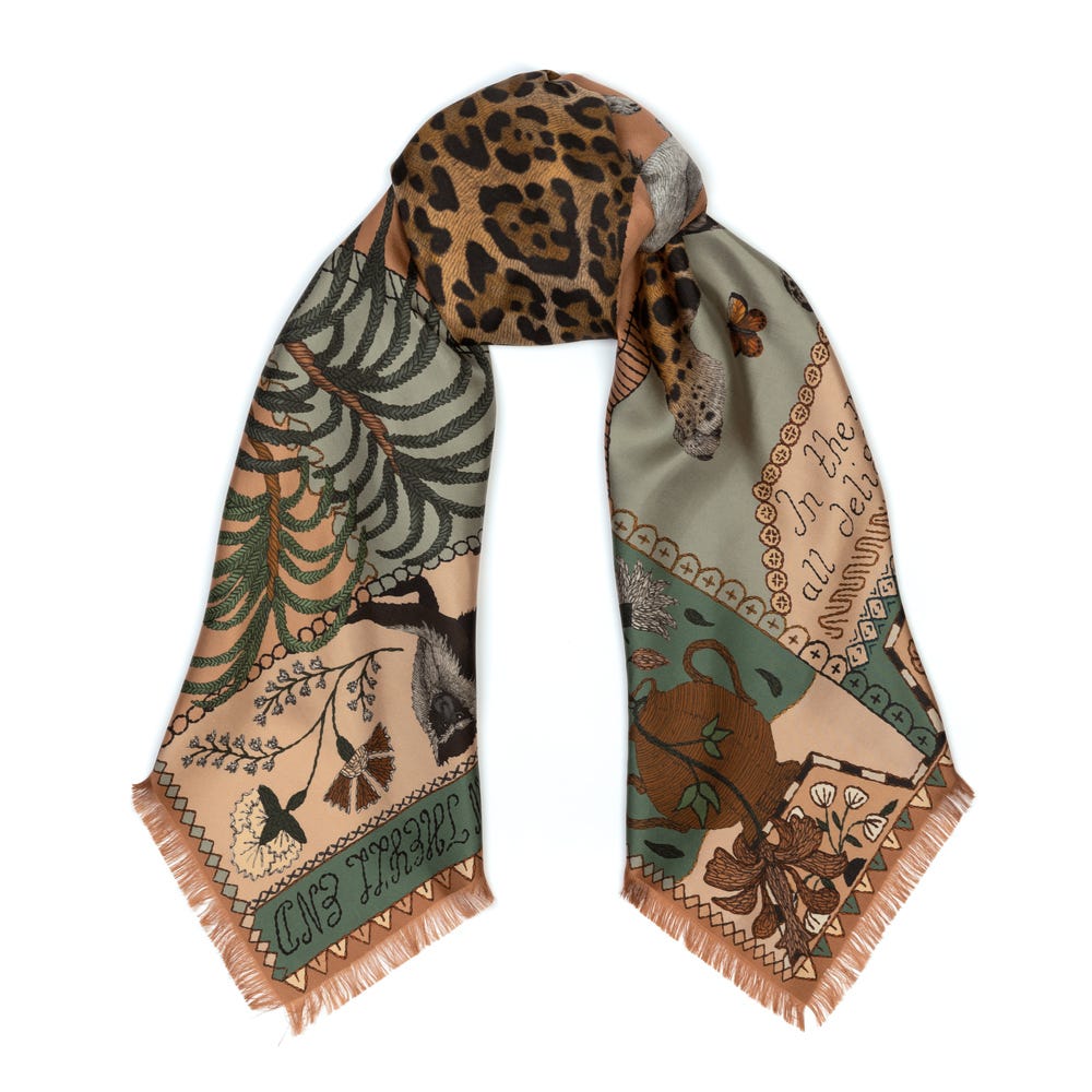Sabina Savage The Jaguars Paradise Silk Twill Scarf Peach