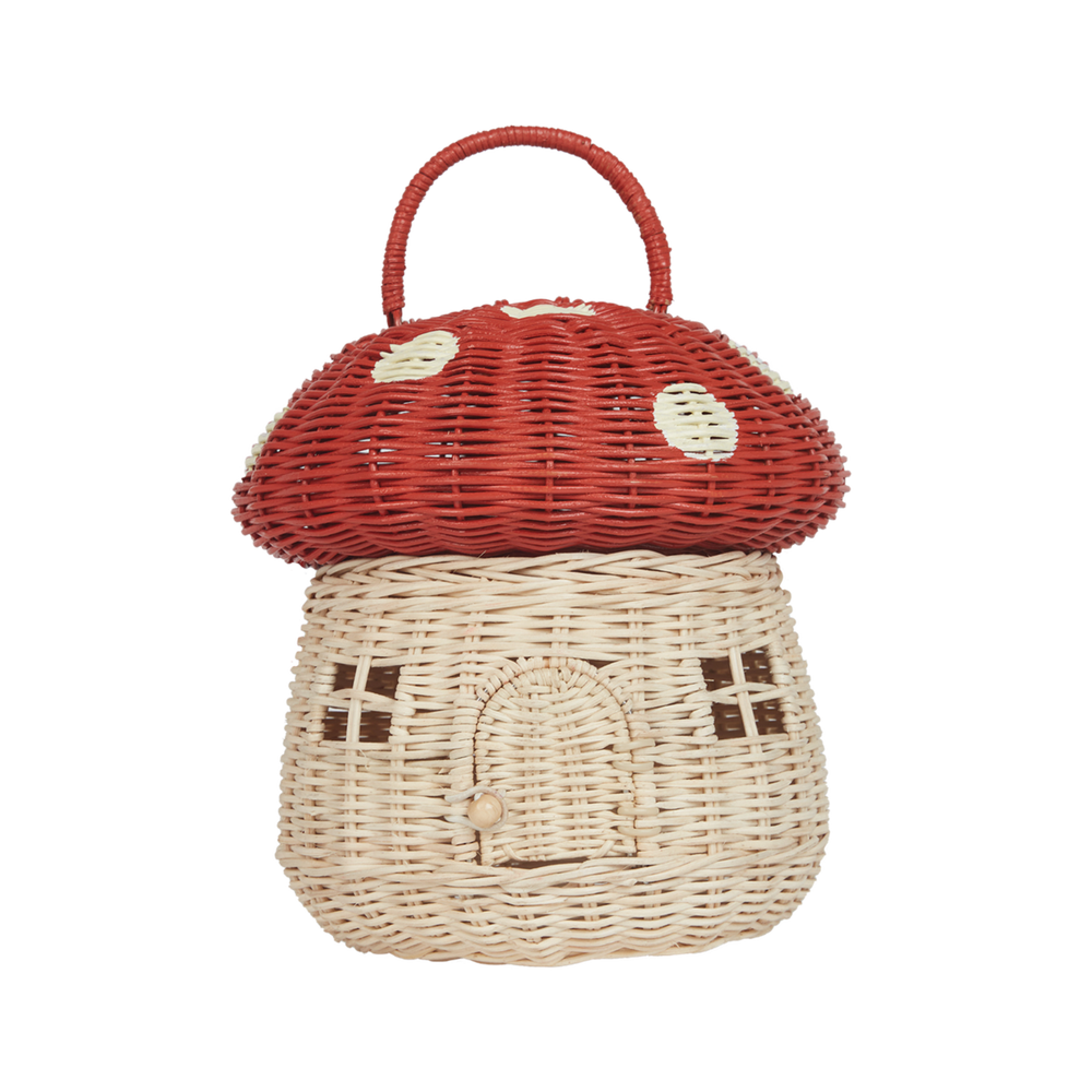 Olli Ella Rattan Mushroom Basket Red