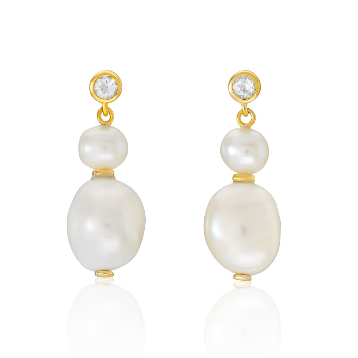 V By Laura Vann Eve Double Pearl Earrings with White Topaz