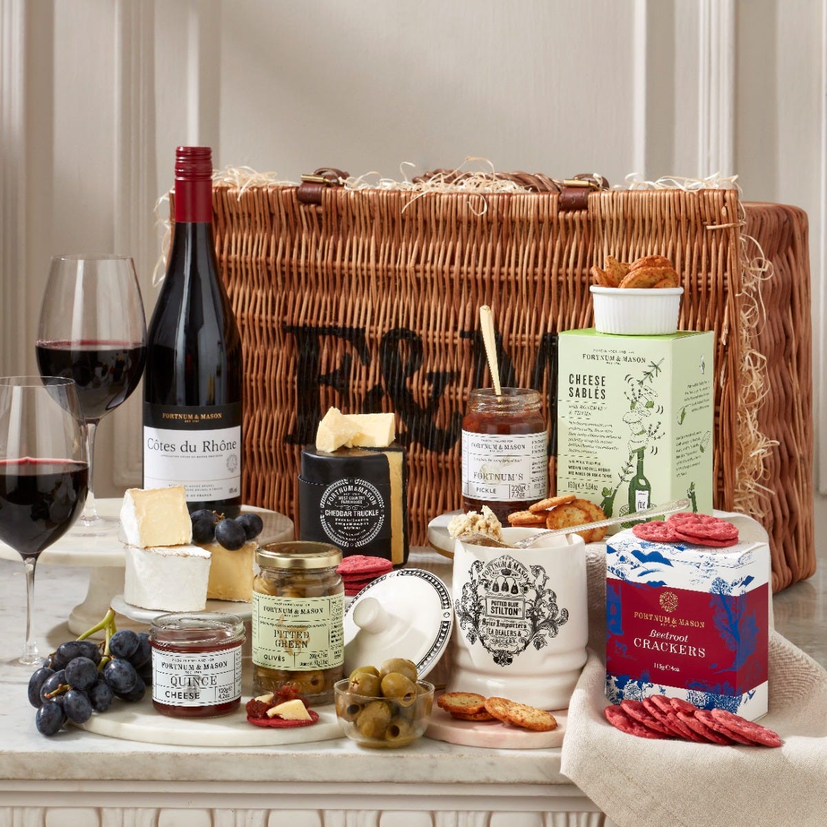 Cheese and shop wine hampers