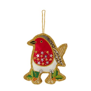 Sequined Robin Embroidered Decoration