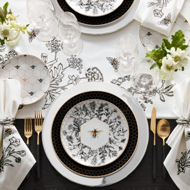 Williams Sonoma Bee Embroidered Grey Table Runner