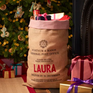 Personalised Striped Trim Hessian Sack, Medium