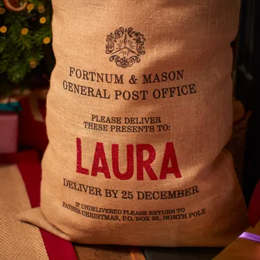 Personalised Striped Trim Hessian Sack, Medium