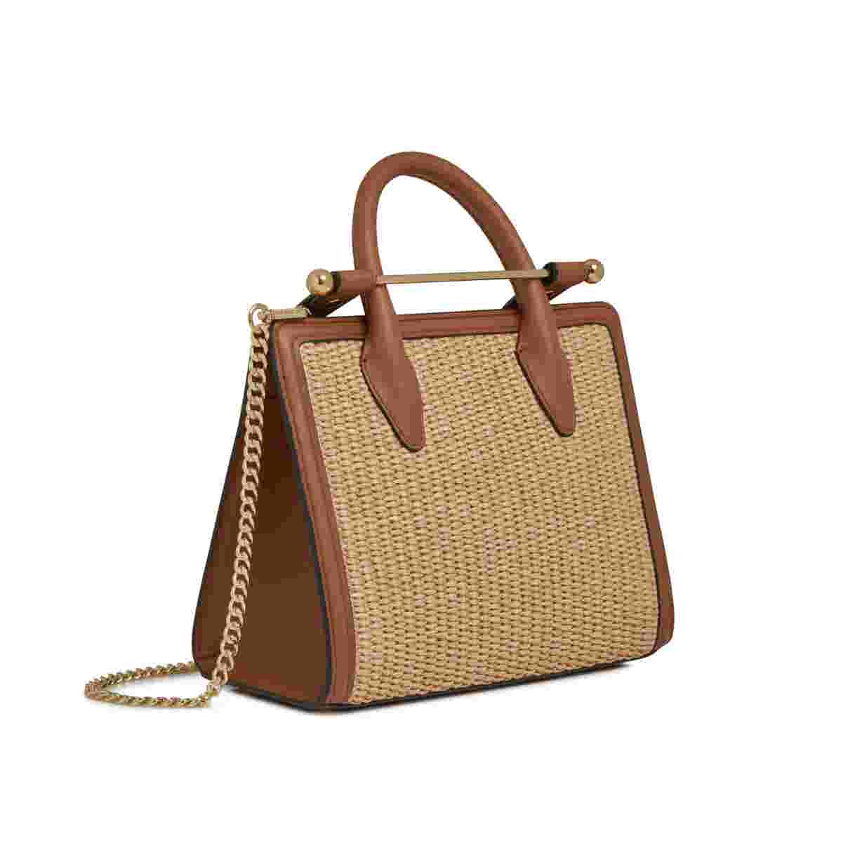 Strathberry Mini Tote Woven Raffia in Chestnut/Natural