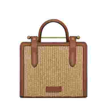 Strathberry Mini Tote Woven Raffia in Chestnut/Natural