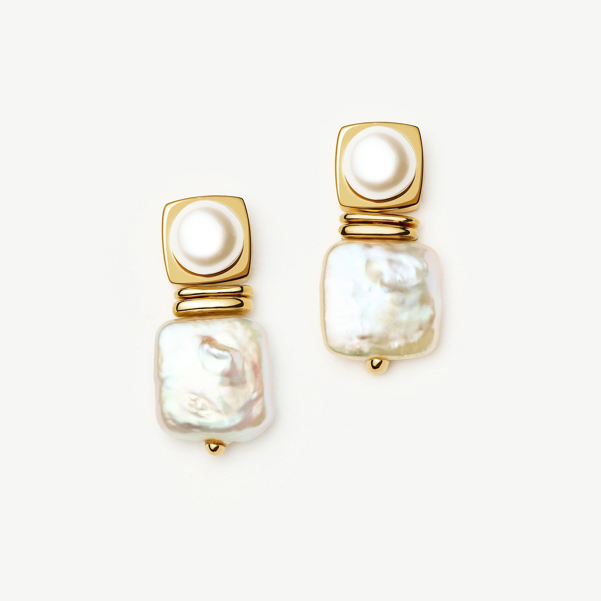 Missoma Square Pearl Stud Earrings, Gold product image