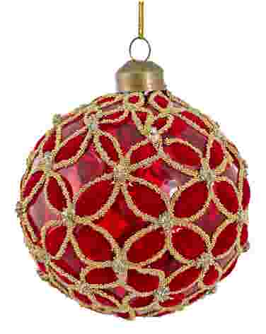 S Glass Velvet Red 8cm Bauble Decoration