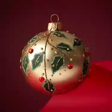 Gold Holly Decoration, 8cm