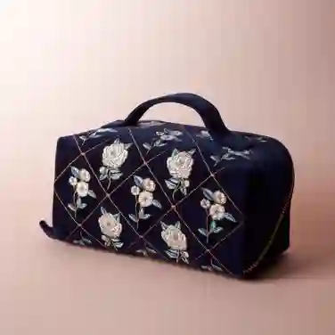 Elizabeth Scarlett Exclusive Camellia Open Flat Makeup Bag, Navy