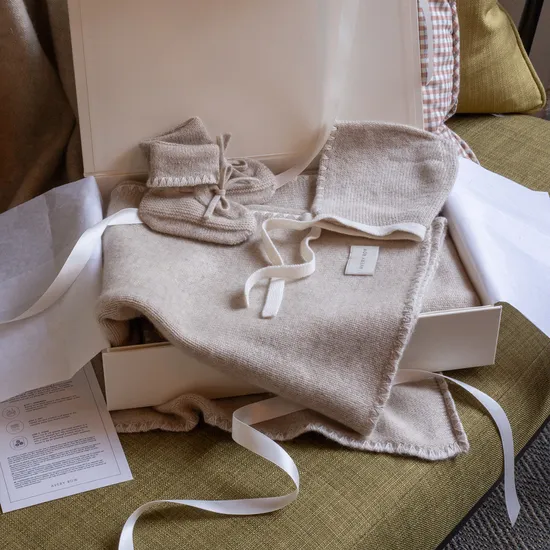 Avery Row Cashmere Blanket Bonnet & Booties Set, Oat product image